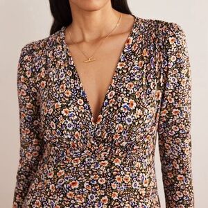 Boden Midi Dress Long Sleeve Preppy Feminine Floral Size 8 Easter Dress